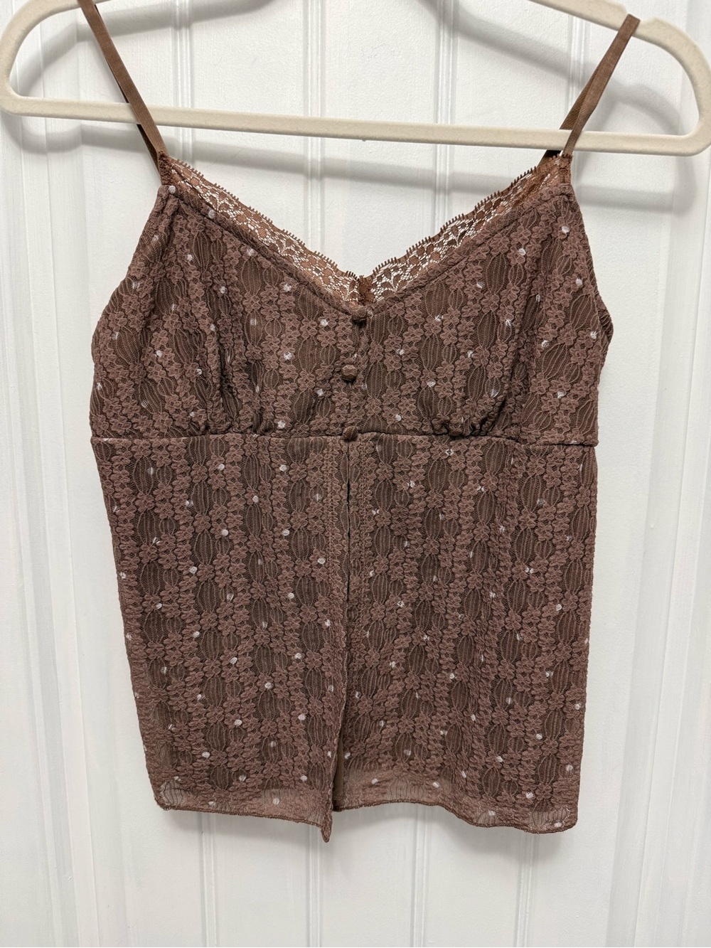 Self Esteem Size Small Brown Split Open Camisole Tank W Lace (47-5)